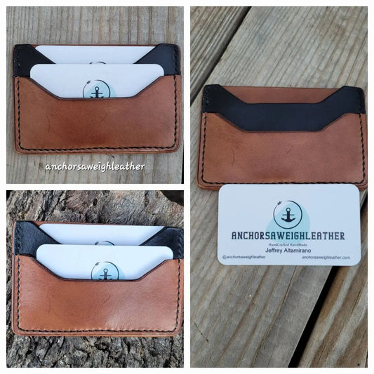 Bison Brown / Black Slim Leather ELite Card Holder, Minimalist Card Wallet, EDC wallet AnchorsAweighLeather
