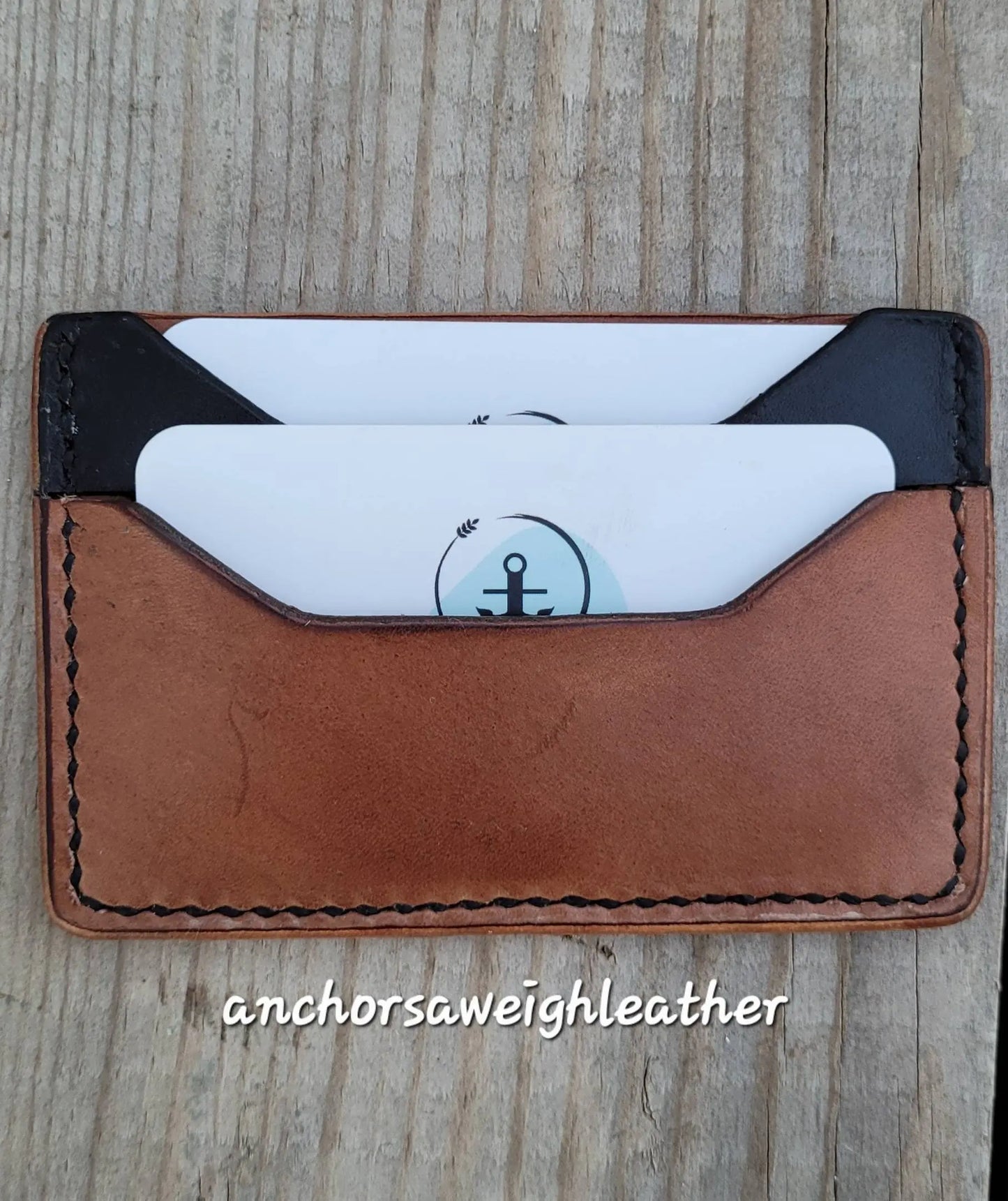 Bison Brown / Black Slim Leather ELite Card Holder, Minimalist Card Wallet, EDC wallet AnchorsAweighLeather