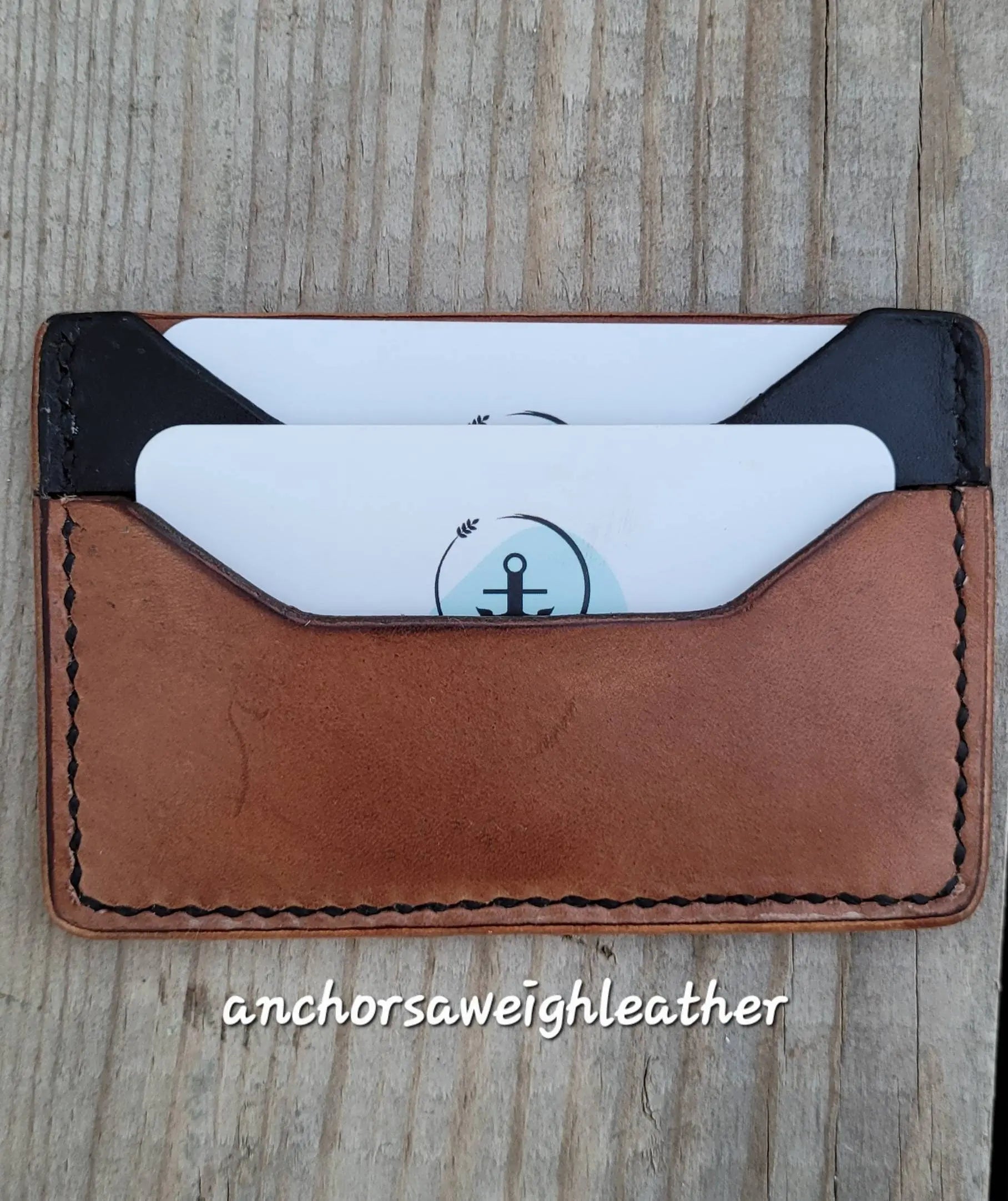 Bison Brown / Black Slim Leather ELite Card Holder, Minimalist Card Wallet, EDC wallet AnchorsAweighLeather