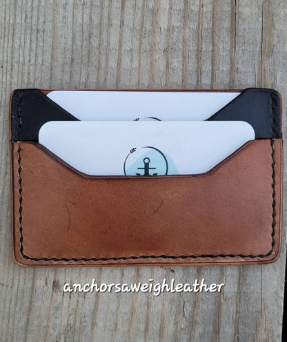 Bison Brown / Black Slim Leather ELite Card Holder, Minimalist Card Wallet, EDC wallet AnchorsAweighLeather