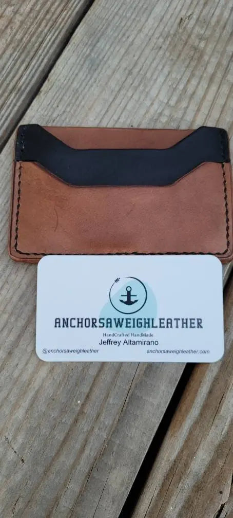 Bison Brown / Black Slim Leather ELite Card Holder, Minimalist Card Wallet, EDC wallet AnchorsAweighLeather