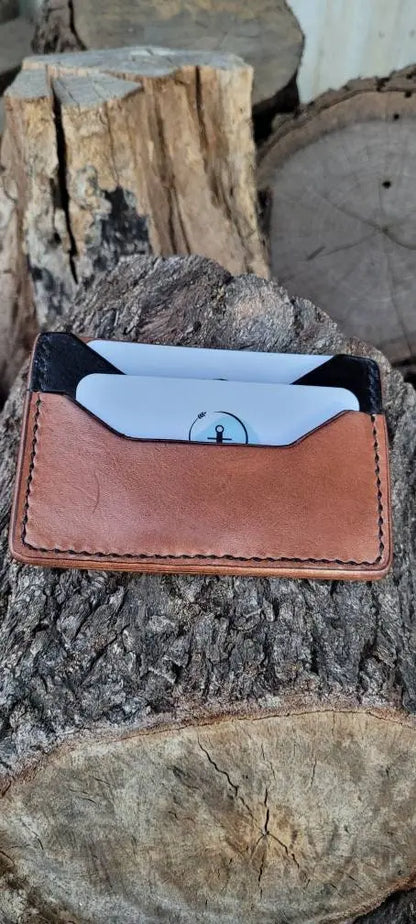 Bison Brown / Black Slim Leather ELite Card Holder, Minimalist Card Wallet, EDC wallet AnchorsAweighLeather