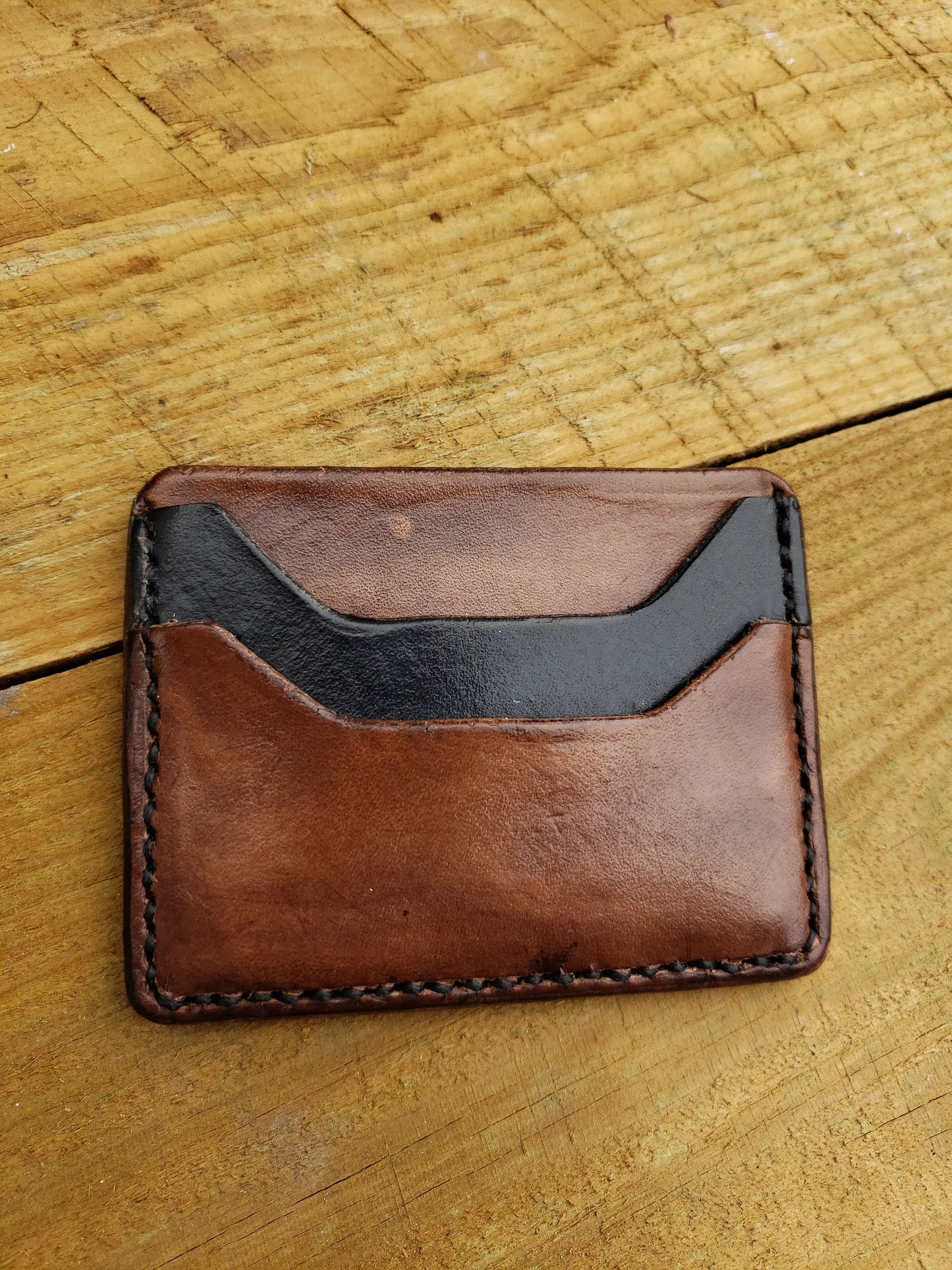 Bison Brown / Black Slim Leather ELite Card Holder, Minimalist Card Wallet, EDC wallet AnchorsAweighLeather