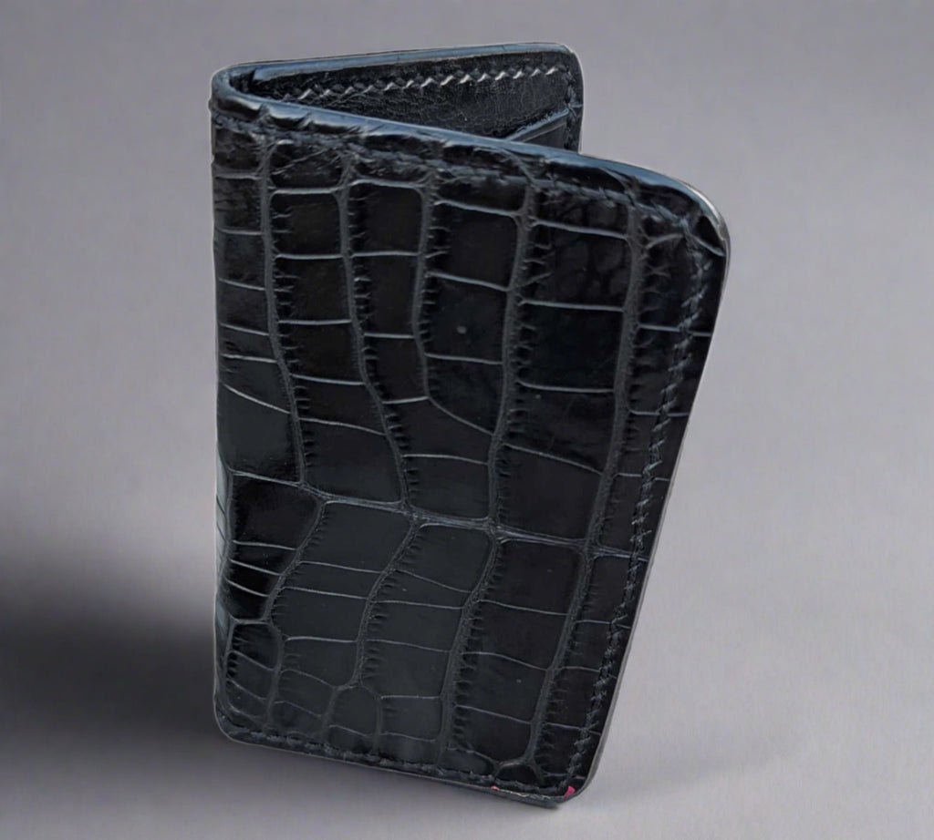 Black Genuine Alligator Skin Men's Vertical Wallet, Minimalist wallet, EDC, Wallet, The Executive Wallet AnchorsAweighLeather