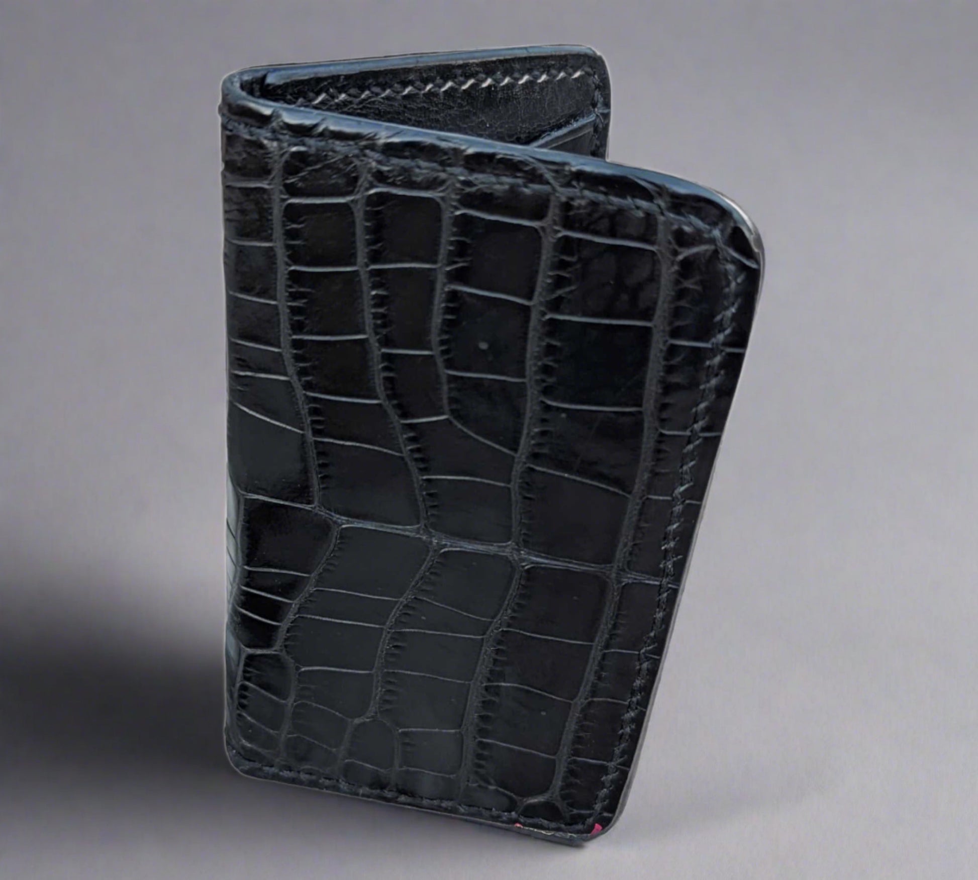 Black Genuine Alligator Skin Men's Vertical Wallet, Minimalist wallet, EDC, Wallet, The Executive Wallet AnchorsAweighLeather