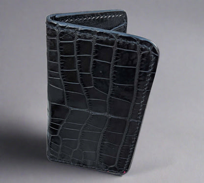 Black Genuine Alligator Skin Men's Vertical Wallet, Minimalist wallet, EDC, Wallet, The Executive Wallet AnchorsAweighLeather