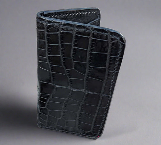 Black Genuine Alligator Skin Men's Vertical Wallet, Minimalist wallet, EDC, Wallet, The Executive Wallet AnchorsAweighLeather