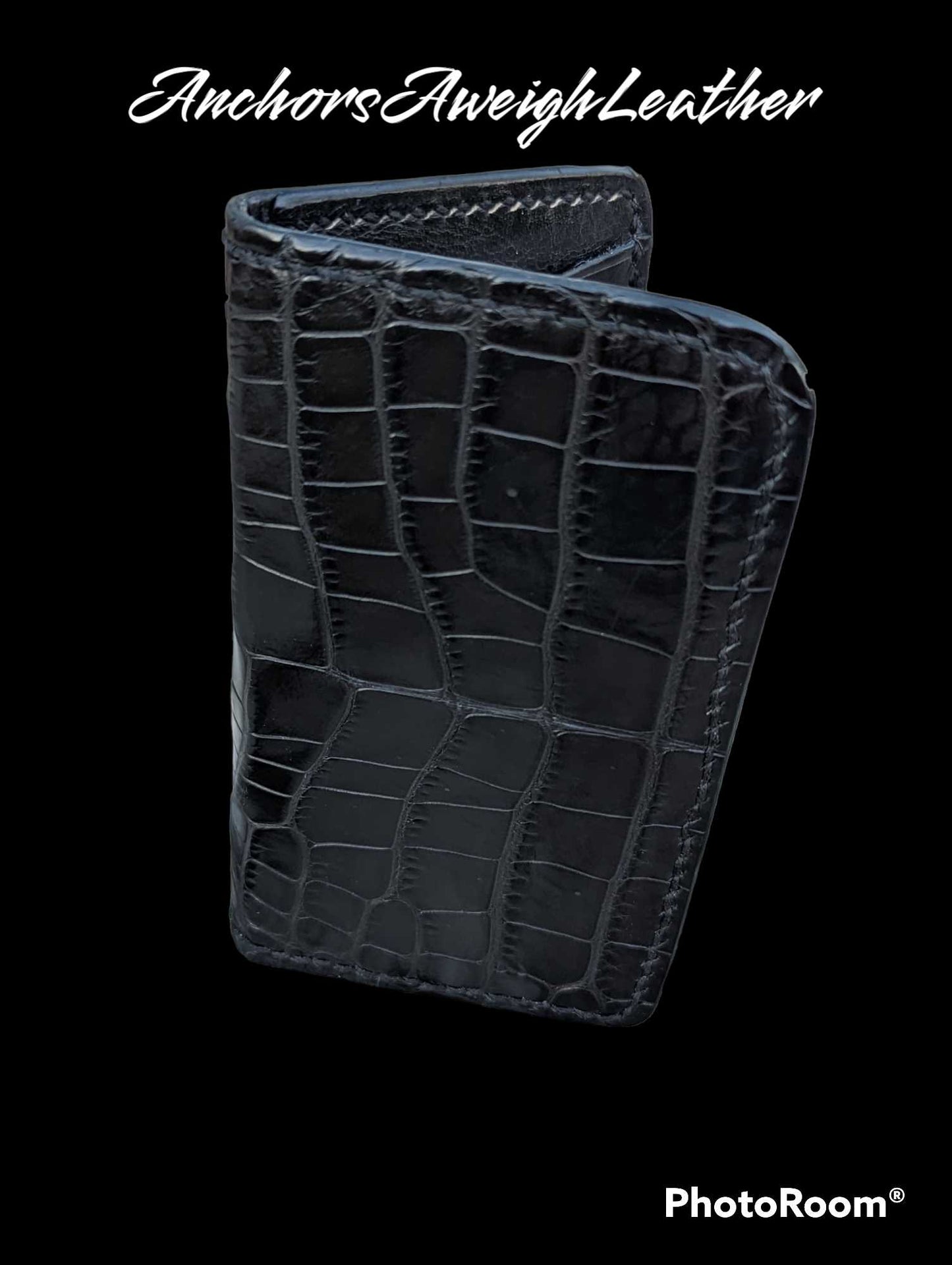 Black Genuine Alligator Skin Men's Vertical Wallet, Minimalist wallet, EDC, Wallet, The Executive Wallet AnchorsAweighLeather