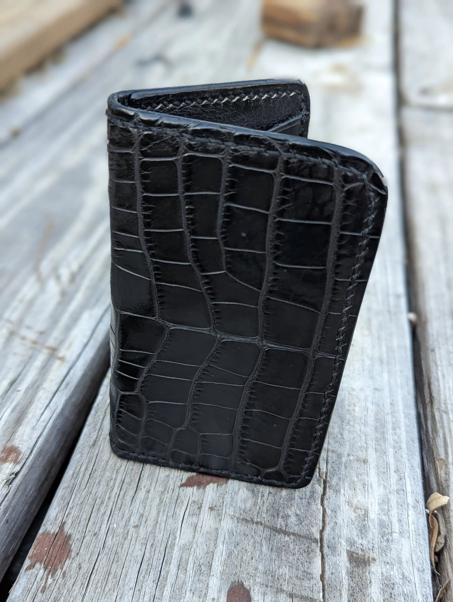 Black Genuine Alligator Skin Men's Vertical Wallet, Minimalist wallet, EDC, Wallet, The Executive Wallet AnchorsAweighLeather