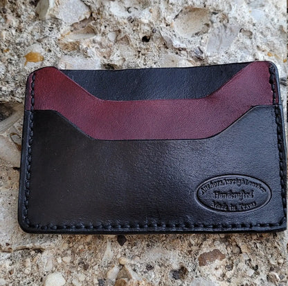 Burgundy/ Black Slim Leather ELite Card Holder, Minimalist Card Wallet, EDC wallet AnchorsAweighLeather