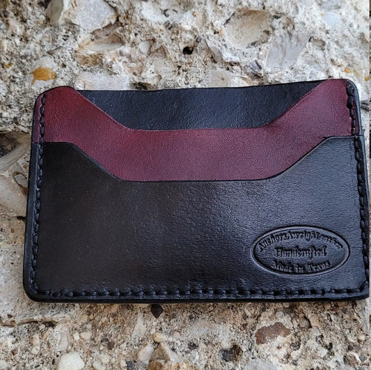 Burgundy/ Black Slim Leather ELite Card Holder, Minimalist Card Wallet, EDC wallet AnchorsAweighLeather