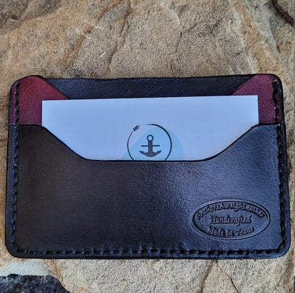 Burgundy/ Black Slim Leather ELite Card Holder, Minimalist Card Wallet, EDC wallet AnchorsAweighLeather