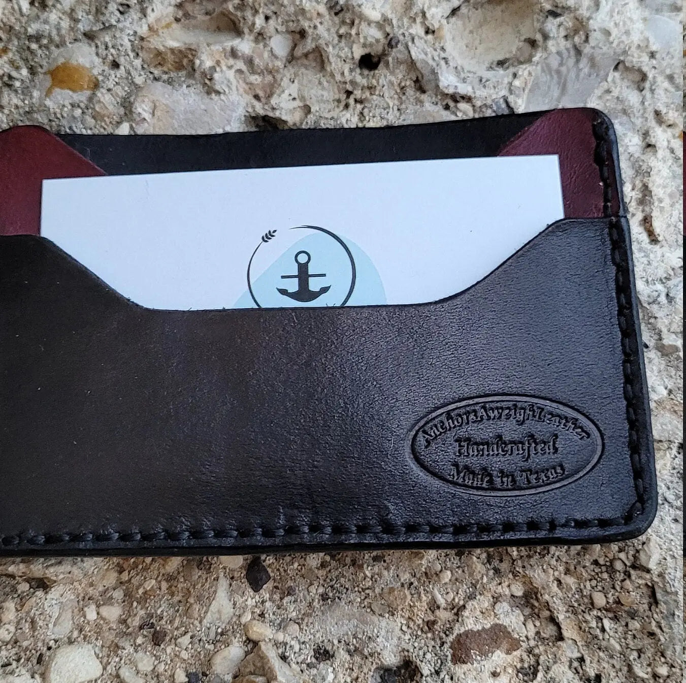 Burgundy/ Black Slim Leather ELite Card Holder, Minimalist Card Wallet, EDC wallet AnchorsAweighLeather