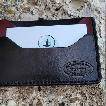 Burgundy/ Black Slim Leather ELite Card Holder, Minimalist Card Wallet, EDC wallet AnchorsAweighLeather