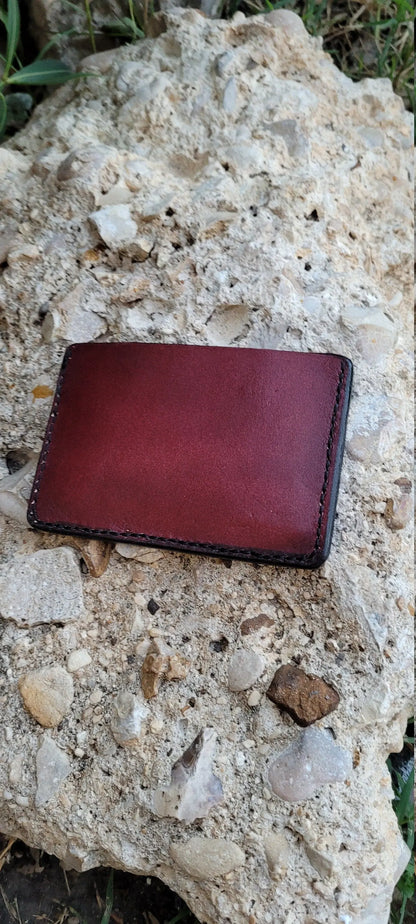 Burgundy/ Black Slim Leather ELite Card Holder, Minimalist Card Wallet, EDC wallet AnchorsAweighLeather