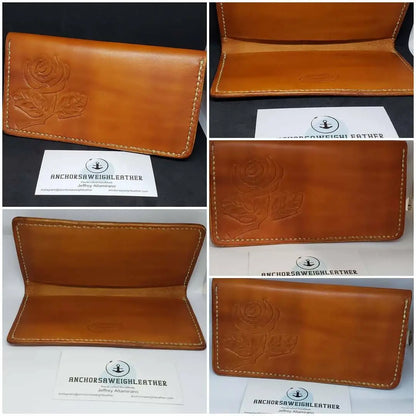 Leather Rose Checkbook Cover AnchorsAweighLeather