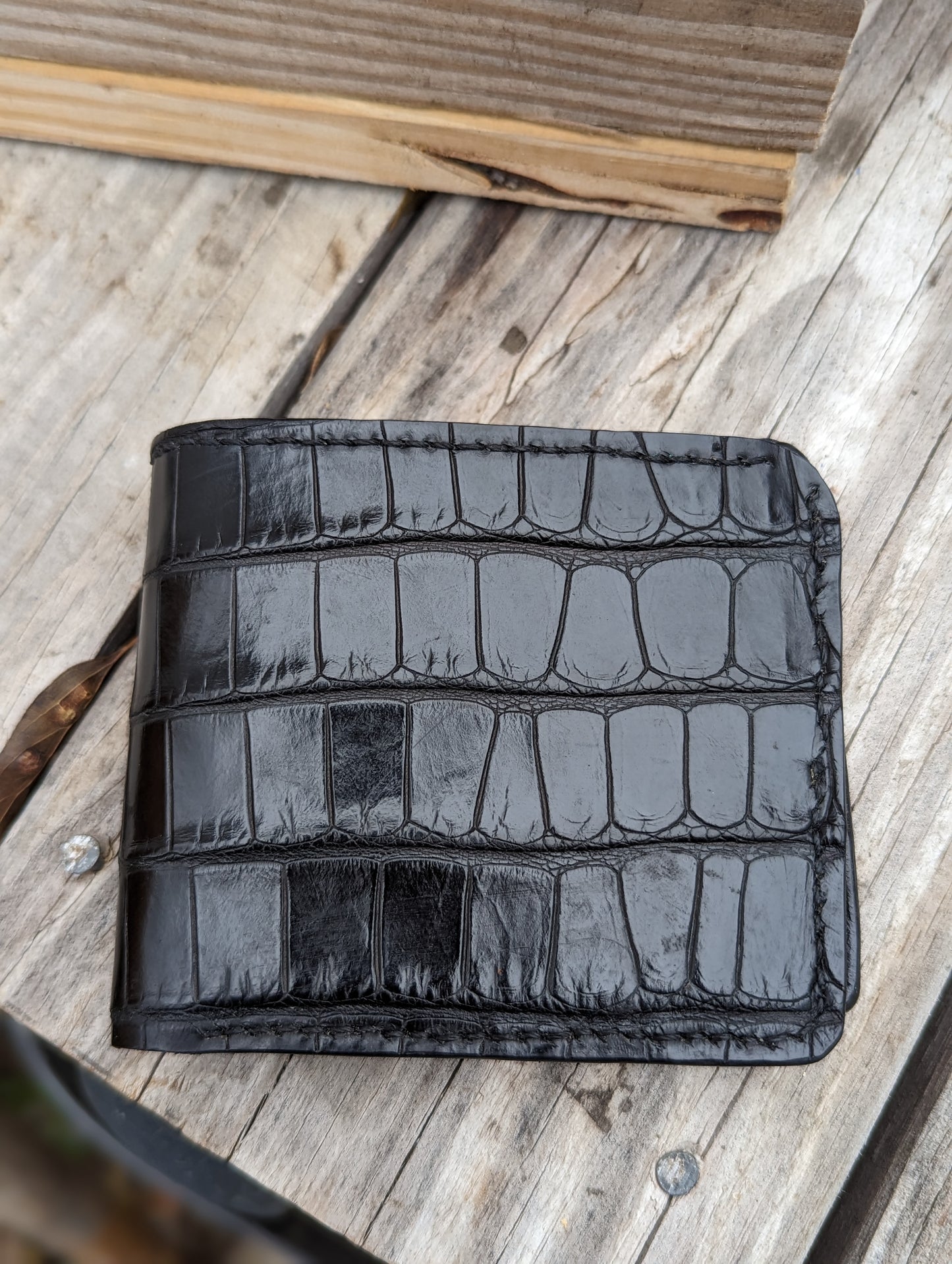 Black Genuine Alligator Skin Men's leather bi-fold wallet, leather wallet, leather billfold AnchorsAweighLeather