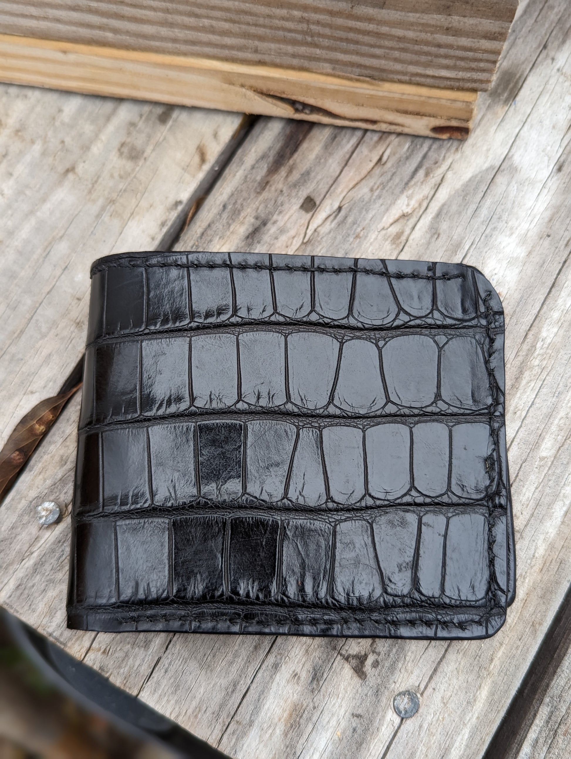 Black Genuine Alligator Skin Men's leather bi-fold wallet, leather wallet, leather billfold AnchorsAweighLeather