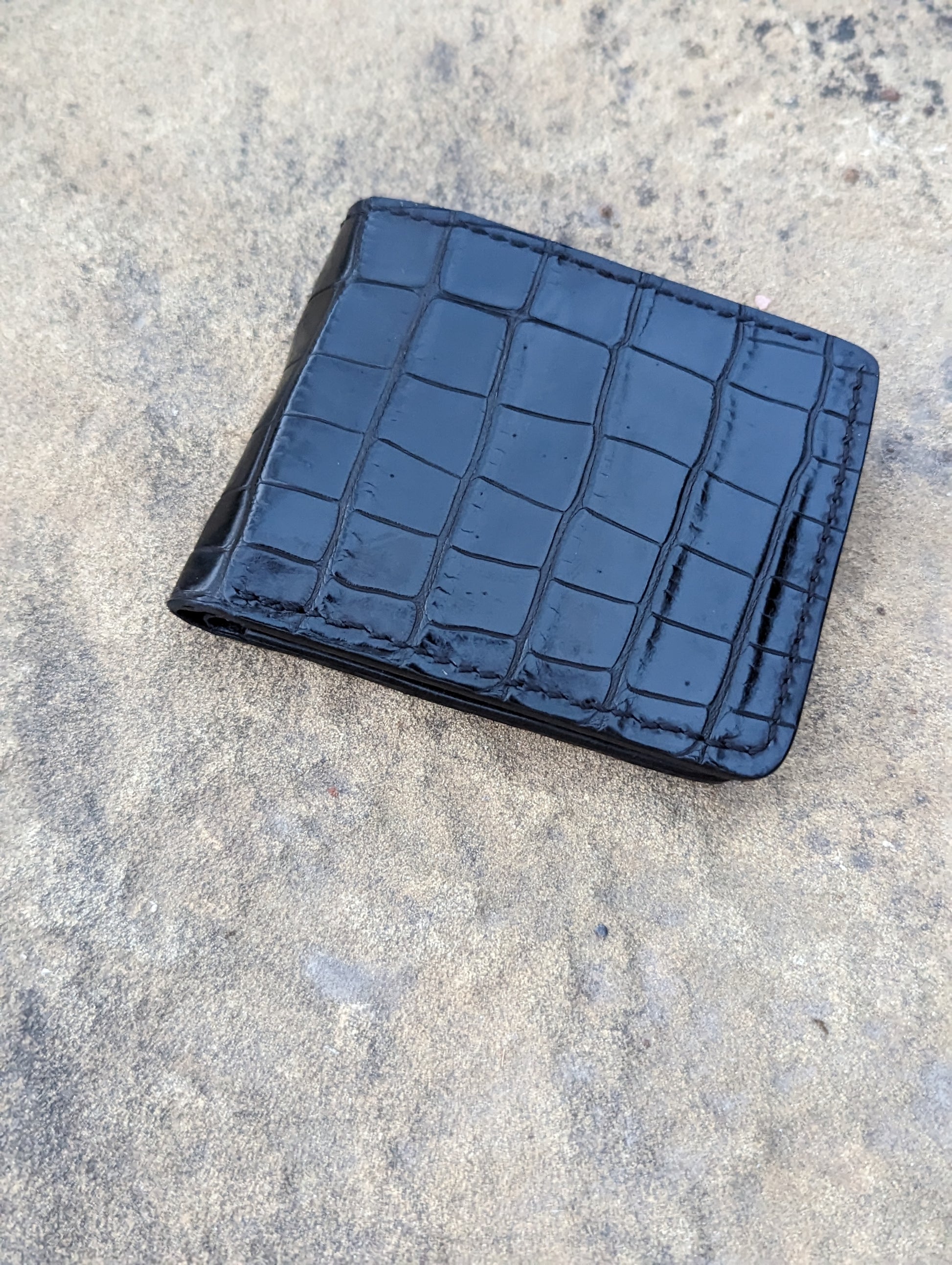 Black Genuine Alligator Skin Men's leather bi-fold wallet, leather wallet, leather billfold AnchorsAweighLeather