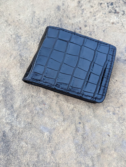 Black Genuine Alligator Skin Men's leather bi-fold wallet, leather wallet, leather billfold AnchorsAweighLeather