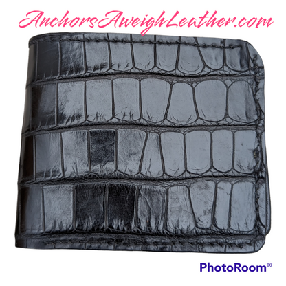 Black Genuine Alligator Skin Men's leather bi-fold wallet, leather wallet, leather billfold AnchorsAweighLeather