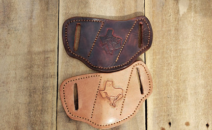 The Rancher II  pancake leather knife sheath, pancake knife sheath,  pocket knife scabbard, Pocket knife sheath AnchorsAweighLeather