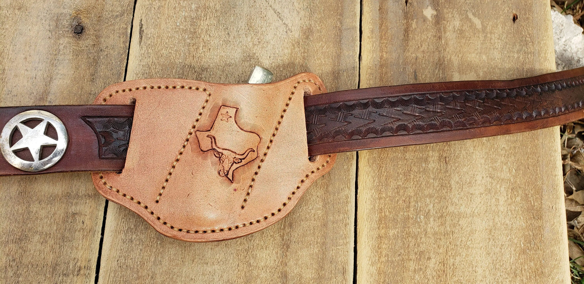 The Rancher II  pancake leather knife sheath, pancake knife sheath,  pocket knife scabbard, Pocket knife sheath AnchorsAweighLeather