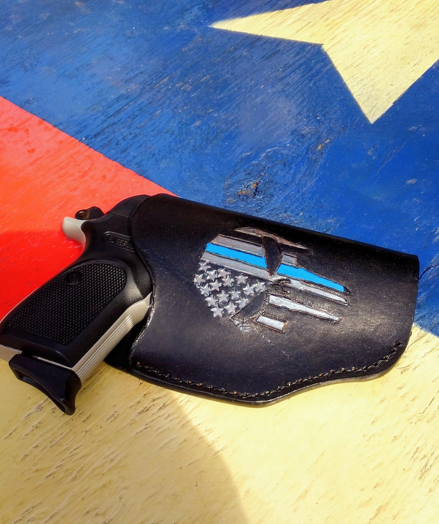 Punisher Skull Back The Blue Gun Holster AnchorsAweighLeather