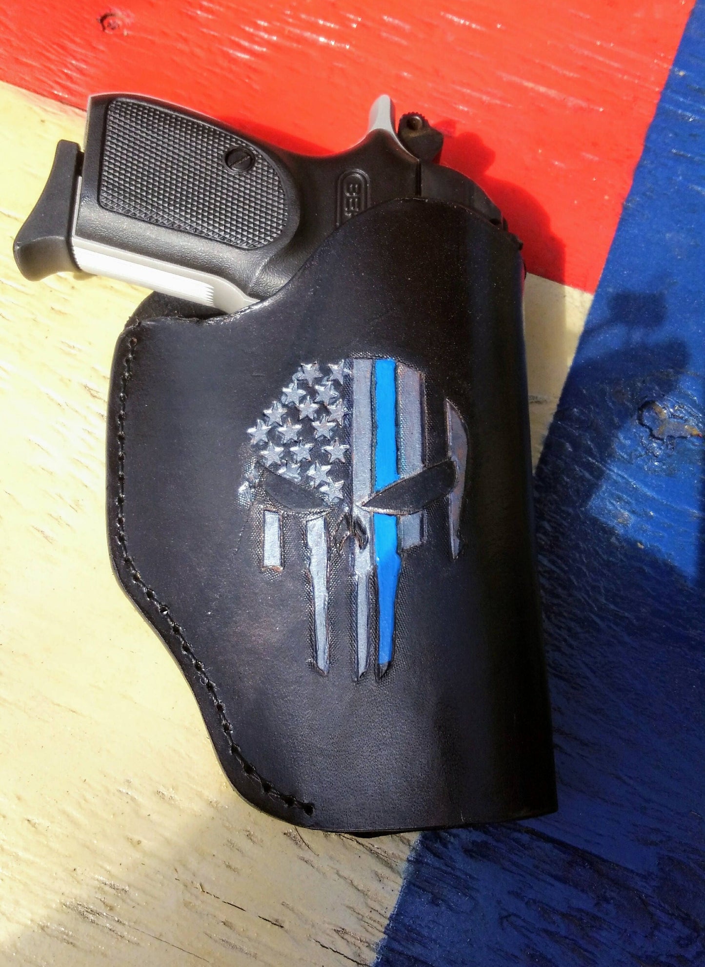 Punisher Skull Back The Blue Gun Holster AnchorsAweighLeather