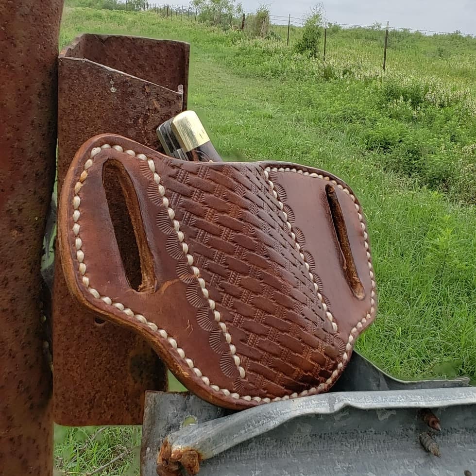 The Rancher pancake leather knife sheath, pancake knife sheath, pocket knife scabbard, pocket knife sheath, leather knife scabbard AnchorsAweighLeather