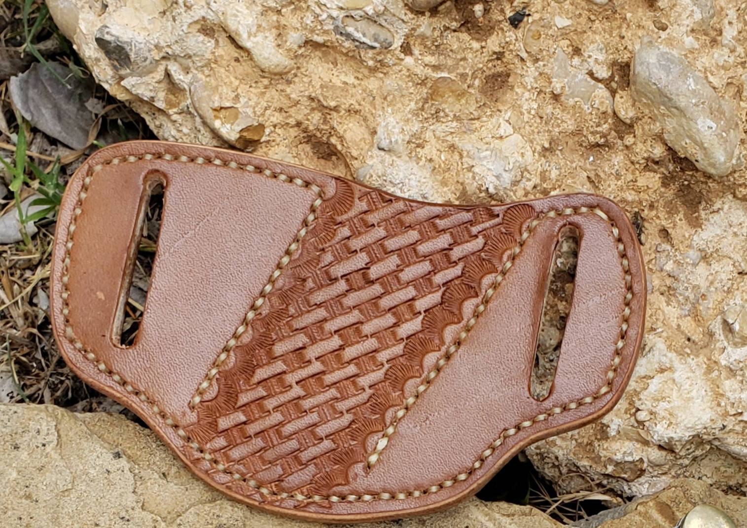 The Rancher pancake leather knife sheath, pancake knife sheath, pocket knife scabbard, pocket knife sheath, leather knife scabbard AnchorsAweighLeather