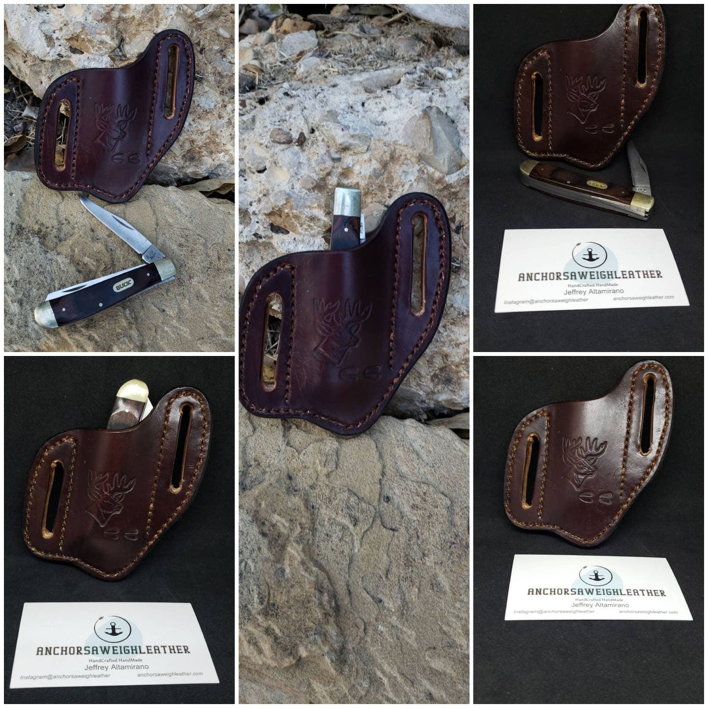 Custom pancake knife sheath, knife case, leather knife sheath, pocket knife scabbard, Pocket knife sheath AnchorsAweighLeather