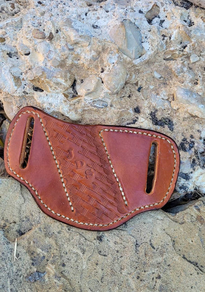 The Rancher pancake leather knife sheath, pancake knife sheath, pocket knife scabbard, pocket knife sheath, leather knife scabbard AnchorsAweighLeather
