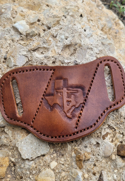 Texas Lineman pancake leather knife sheath, pancake knife sheath,  pocket knife scabbard, Pocket knife sheath AnchorsAweighLeather
