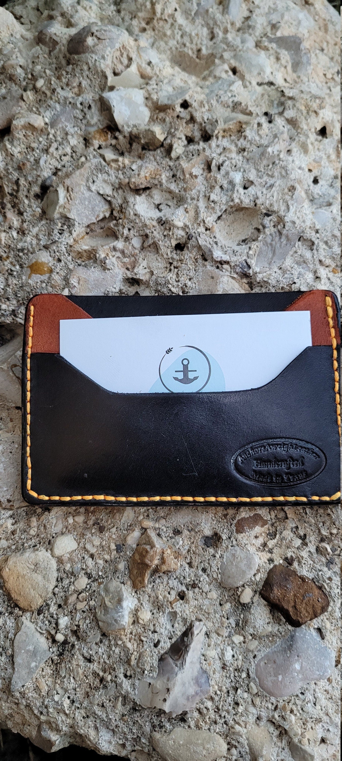 Orange/ Black Slim Leather ELite Card Holder, Minimalist Card Wallet, EDC wallet AnchorsAweighLeather