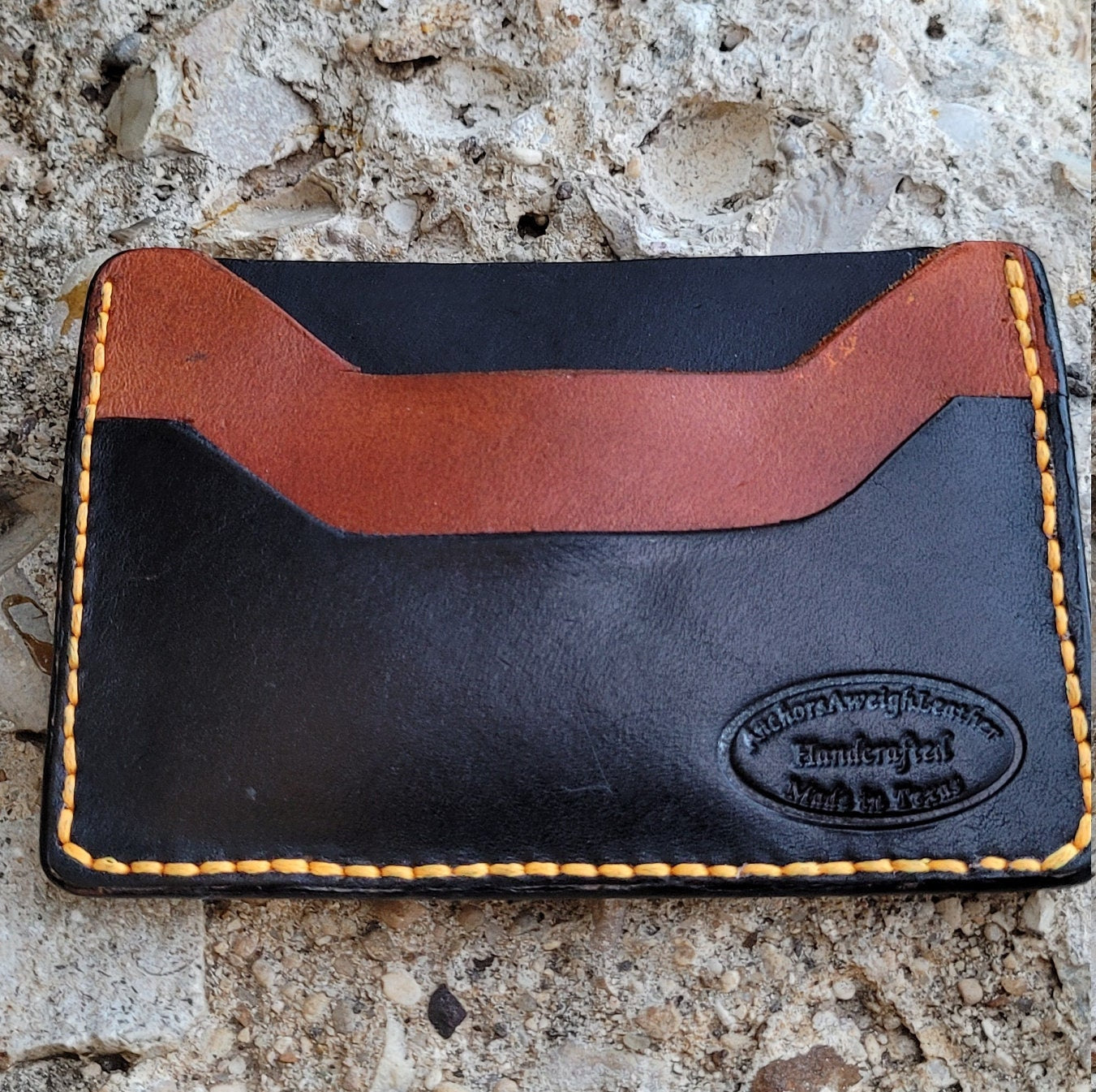 Orange/ Black Slim Leather ELite Card Holder, Minimalist Card Wallet, EDC wallet AnchorsAweighLeather