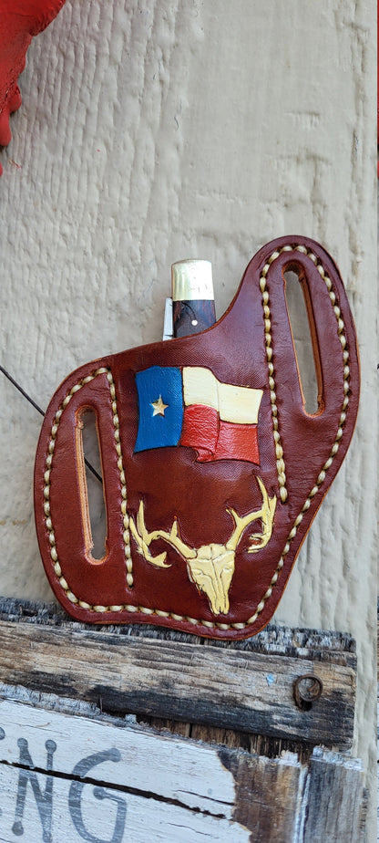 Custom Texas pancake knife sheath, knife case, leather knife sheath, pocket knife scabbard, Pocket knife sheath, custom knife sheath AnchorsAweighLeather