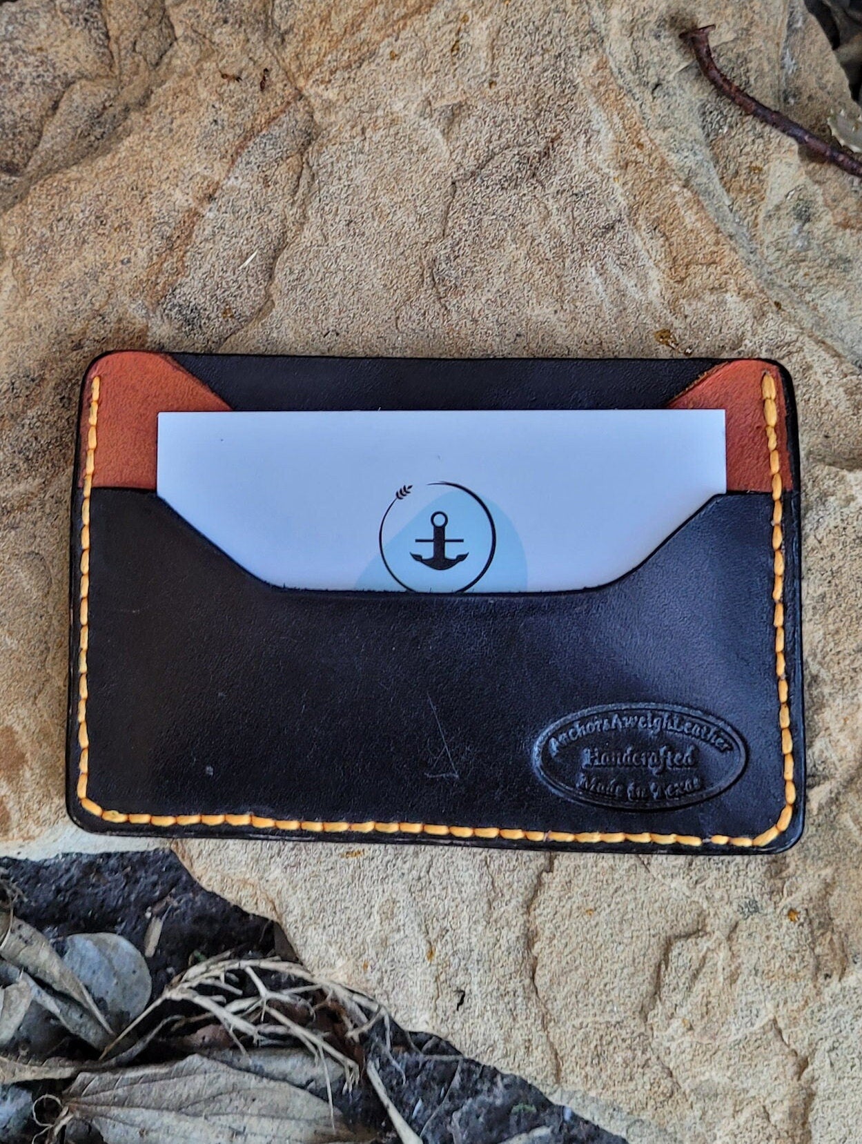 Orange/ Black Slim Leather ELite Card Holder, Minimalist Card Wallet, EDC wallet AnchorsAweighLeather