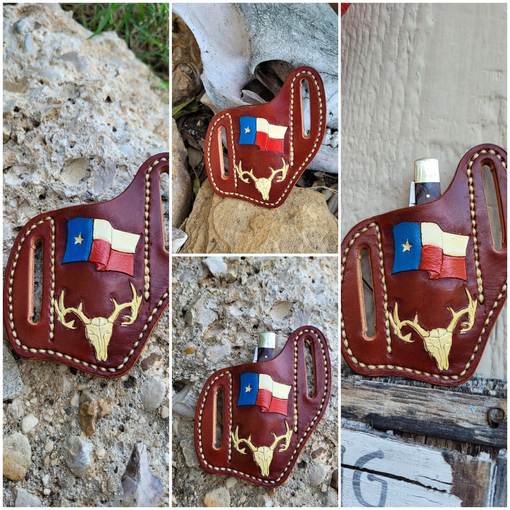Custom Texas pancake knife sheath, knife case, leather knife sheath, pocket knife scabbard, Pocket knife sheath, custom knife sheath AnchorsAweighLeather