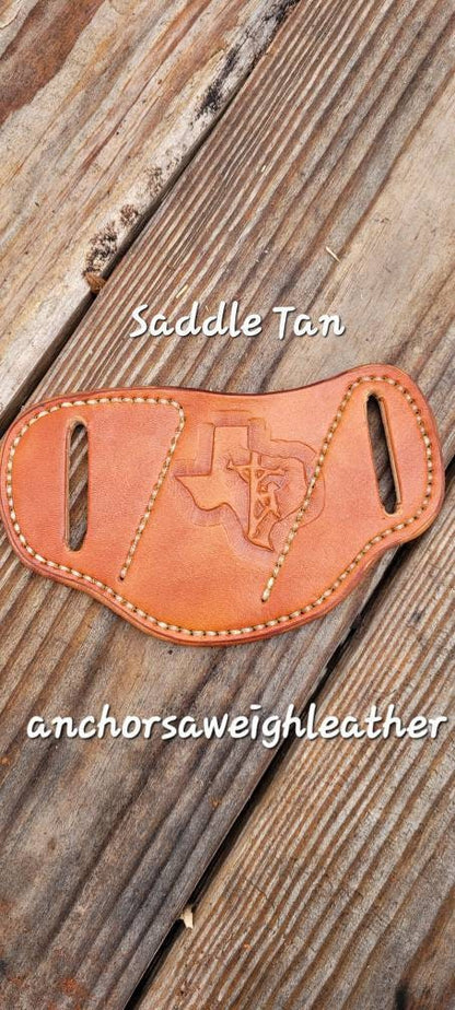 Texas Lineman pancake leather knife sheath, pancake knife sheath,  pocket knife scabbard, Pocket knife sheath AnchorsAweighLeather