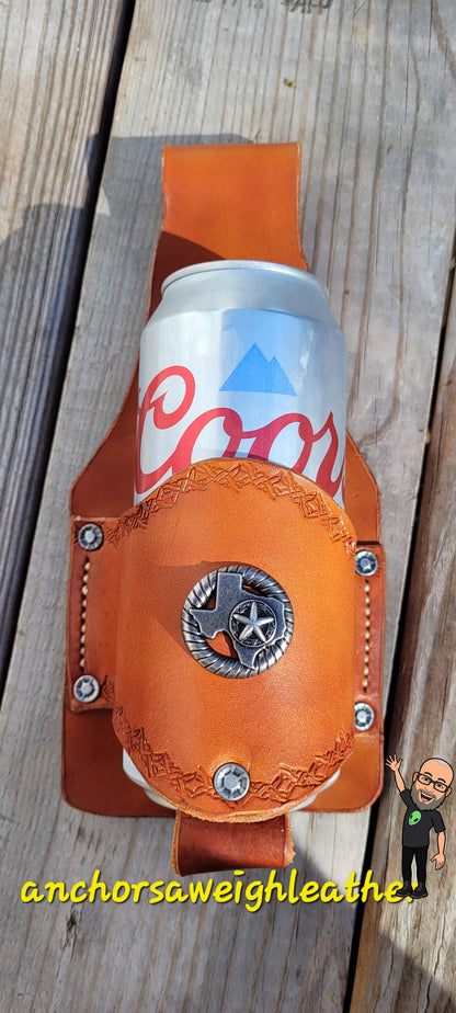 Leather Beer Holster, Beer Accessory, BBQ Accessory AnchorsAweighLeather