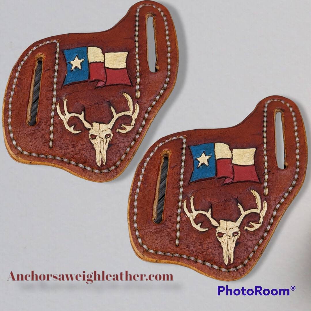 Custom Texas pancake knife sheath, knife case, leather knife sheath, pocket knife scabbard, Pocket knife sheath, custom knife sheath AnchorsAweighLeather
