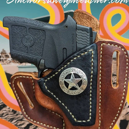 The Cattleman Saddle Holster, Pancake Holster Ruger LCP 380 or Smith & Wesson Bodyguard 380, leather holster AnchorsAweighLeather