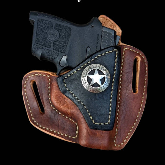 The Cattleman Saddle Holster, Pancake Holster Ruger LCP 380 or Smith & Wesson Bodyguard 380, leather holster AnchorsAweighLeather