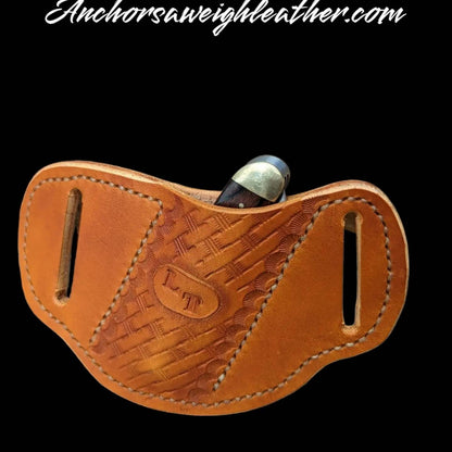 The Rancher pancake leather knife sheath, pancake knife sheath, pocket knife scabbard, pocket knife sheath, leather knife scabbard AnchorsAweighLeather