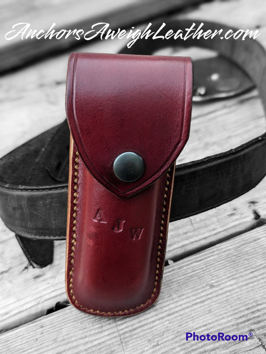 Custom Leather Folding Knife Sheath (case)  Buck 110, knife carrying case AnchorsAweighLeather